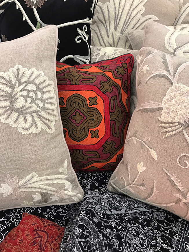 crewel and chain stitch cushions